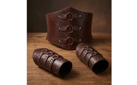 Steampunk Waist Cincher with Bracers Faux Leather Corset Belt with Arm Guards Historical Underbust Belt with Wrist Cuffs Lace-up for Cosplayers, Larpers, Cosplay