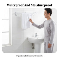 Rust-Proof Double Bar Towel Hanger Waterproof Double Bar Wall Mount Includes Hooks Bathroom Fixture Space-Saving for Homeowners, Families, DIY Enthusiasts, Restroom, Hotel, Laundry Room, Kitchen