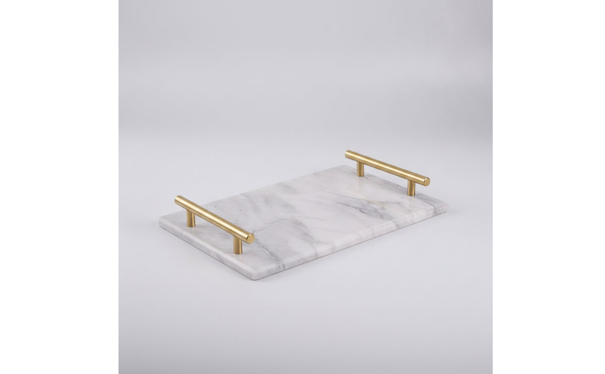 Marble Tray with Handles Elegant Tray with Gold Handles Luxury for Lavatory Counter, Dresser