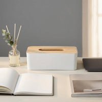 Tissue Paper and Facial Tissue Box Holder with Phone Stand, Modern Minimalist Style Desk Storage for Home Office, White Rectangular Tissue Box
