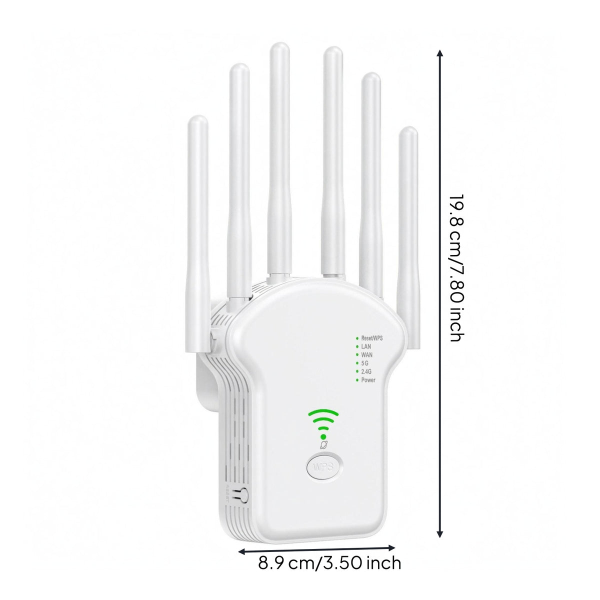 Six Antennas Inline WPS Button Wireless Transmission Range Extender Indicator Lights Wall-Mount
