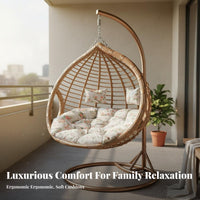 Rocking and Reclining Oval-Shaped Basket Chair Includes Cushions Freestanding Oval Pod Stable Structure Swing Seat Cushiony Cushioning for Families, Homeowners, Balcony, Bedroom, Outdoor, Indoors