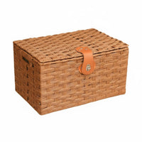 Imitation Rattan Storage Box With Lid Home Organization Side Handles for Parents