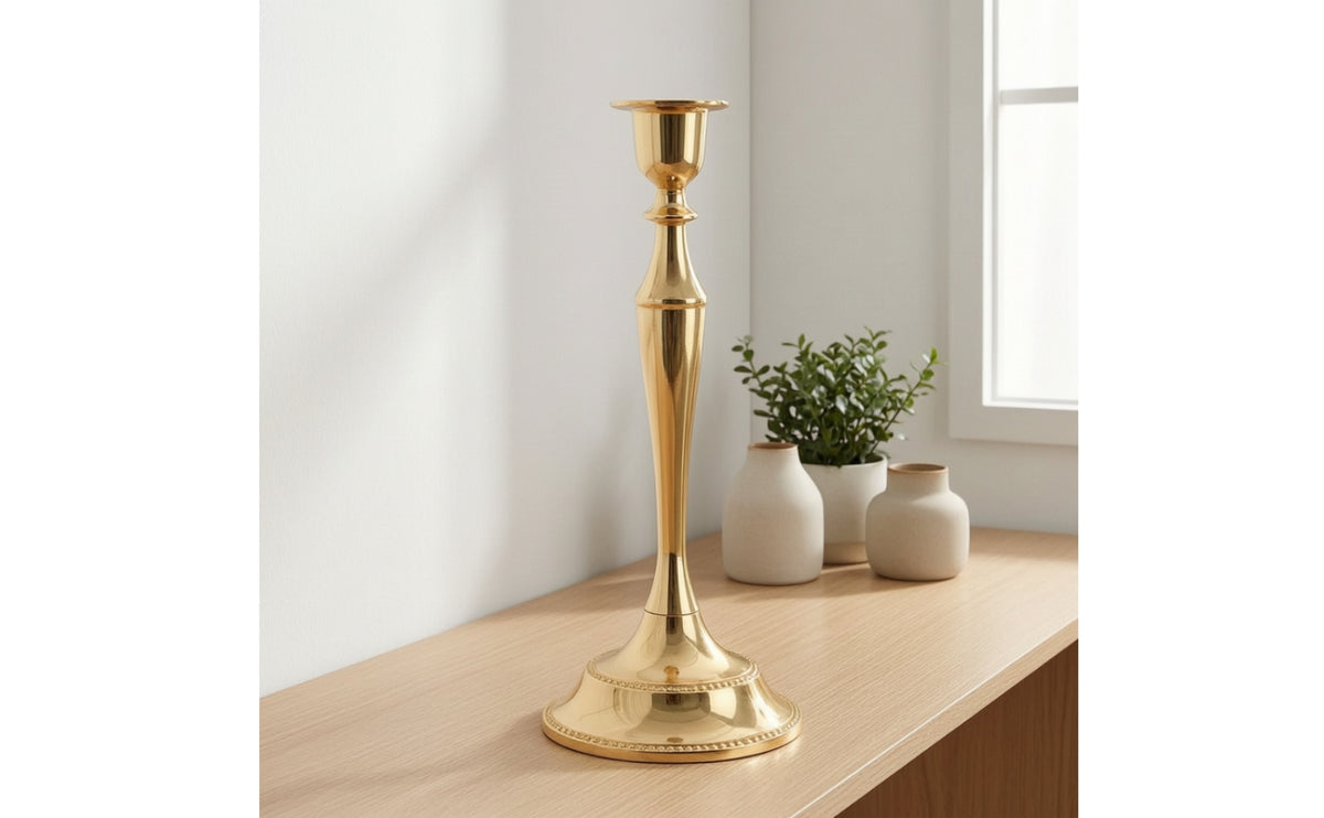 Elegant Candlestick Holder with Beaded Edge Slender Taper Candle Holder Decorative Metal Candlestick Sturdy for Wedding Planners