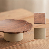 Pedestal Plate Decorative Serving Stand Raised Pedestal Stand with Wooden Top for Dessert Display