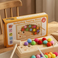 Felt Balls Wooden Hedgehog Tapping Toy Hand-Eye Coordination Wooden Pounding Box Natural Wood Finish Tapping Toy Set Rounded Edges for Toddlers, Young Children