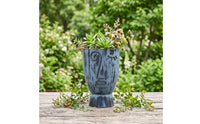 Planter with Face Detailing Indoor Facial Sculpture Planter Weathered Cylindrical Vase for Patio, Balcony
