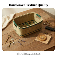 Woven Golden Bloom Tray Multi-Purpose Golden Bloom Print Rectangular Basket