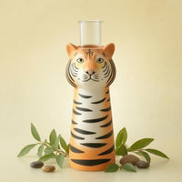 Striped Finish Tiger Vase Clear Neck Tiger Head Vase Compact Hydroponic Plant Holder Tabletop