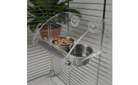 Acrylic Double Bowl Bird Feeder Stainless Steel Bowls Parrot Feeder with Perch Clear View Hanging Bird Food and Water Cups