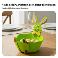 Cute Cartoon Design Felt Bunny Basket Collapsible Easter Bunny Candy Basket Foldable Kids Easter Tote Lightweight for Children