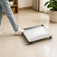 Base for Heavy Planters, Square Metal with 2-Inch Wheels, Rolling Cart 45kg for Indoor Gardening, with Drainage Tray