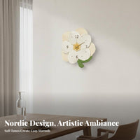 Nordic Design 3D Petal Clock Non-Ticking Decorative Floral Clock Easy to Install for Interior Designers, Renters, Living Room, Bedroom