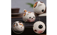 Handmade Cat Tea Pet Hand-Crafted Clay Tea Pet Decorative Figurine Textured for Desk