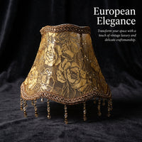 Lampshades for Ceiling Lights with Lace Trim and Beaded Decoration, Vintage Cloth Table Lamp Shade for Living Room Decor, 36cm Diameter