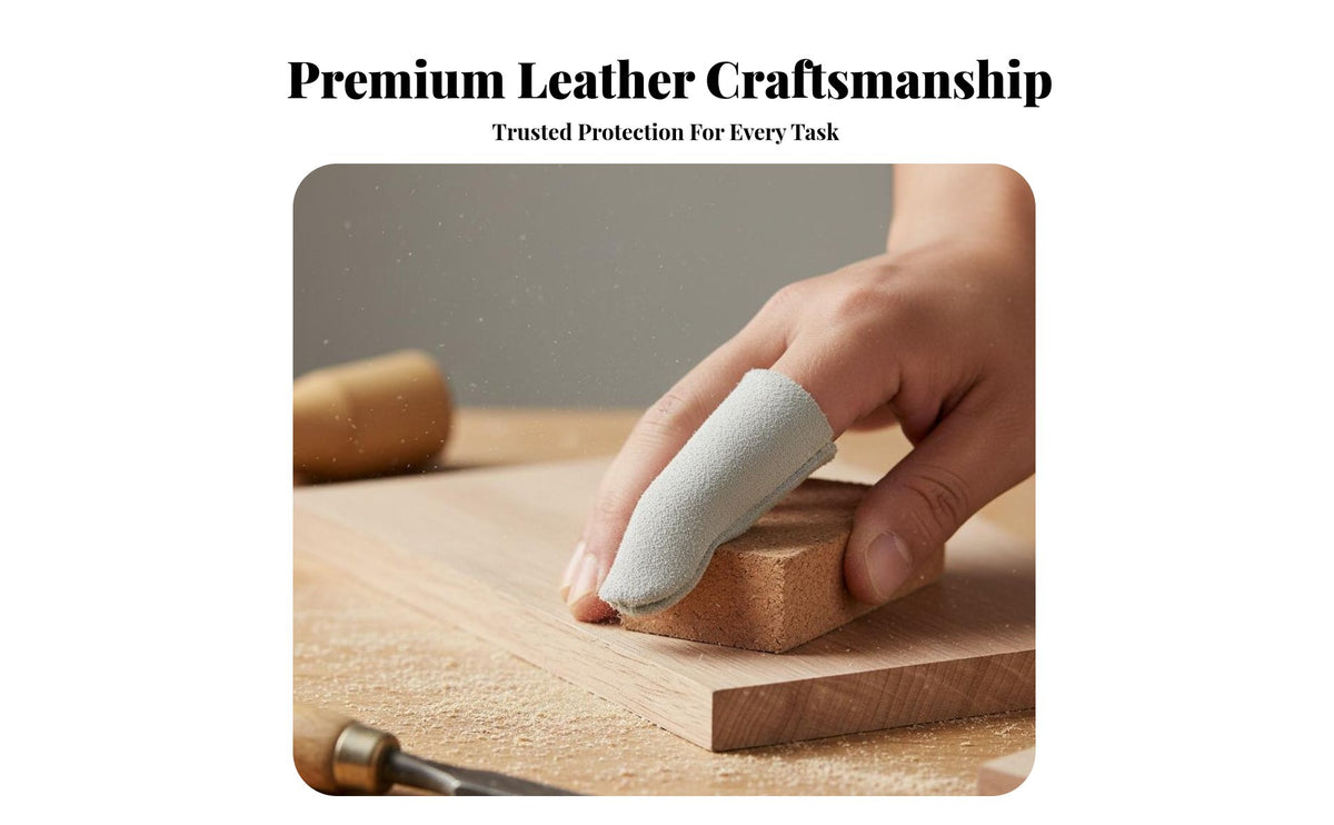 Heat-Insulated Cowhide Finger Cot Puncture-Proof Leather Finger Protector Reusable for Crafters, Artisans, Polishing, Crafting, Workshop