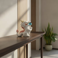 Dragon Figurine with Orb Tabletop Ceramic Dragon Decor for Bookshelf