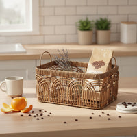 Storage Basket with Handles Rectangular Woven Organizer Basket Open-Top for Countertop