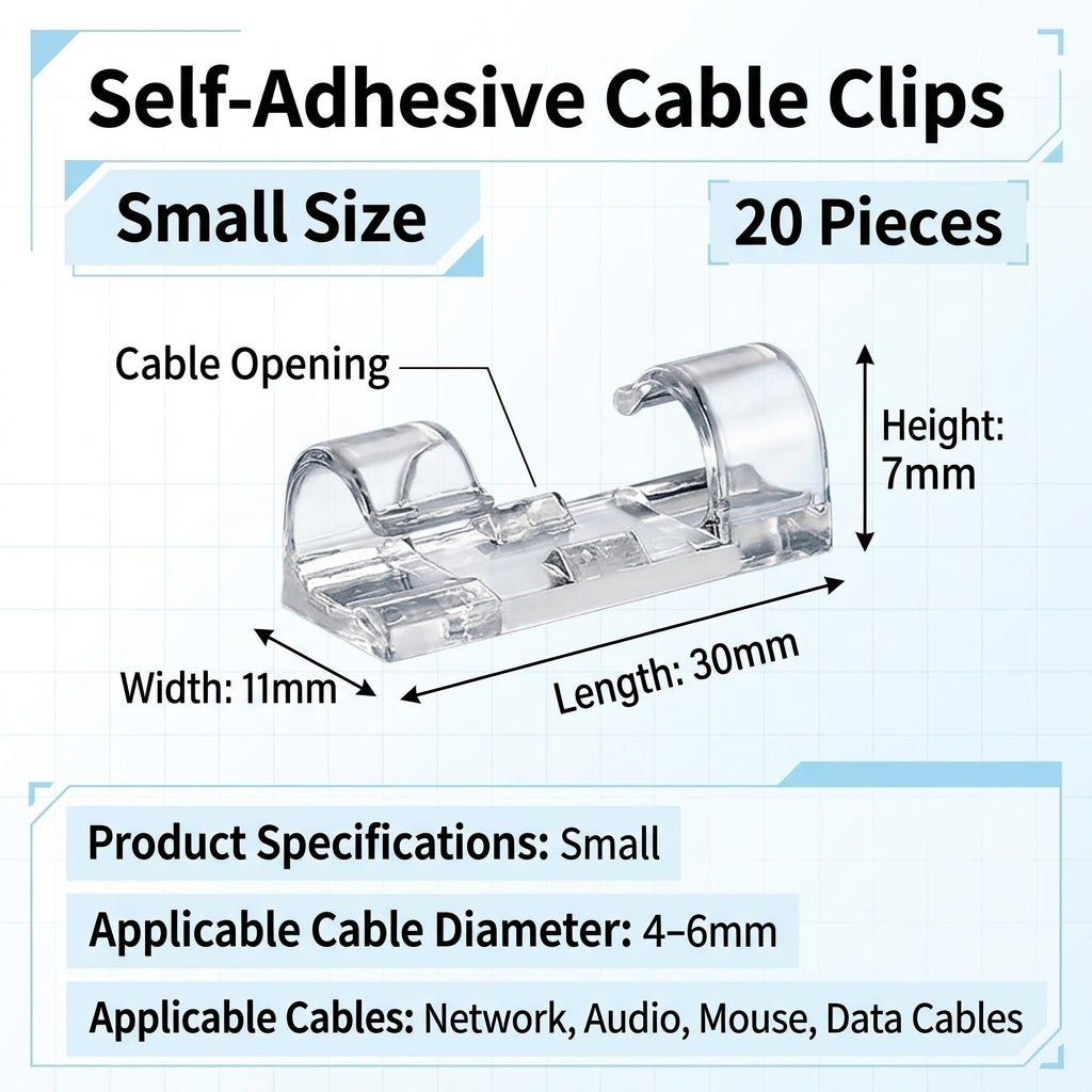Self Adhesive Cable Organizer Clips for Desk Management, Wire Holder Cord for Office Accessories, for Students