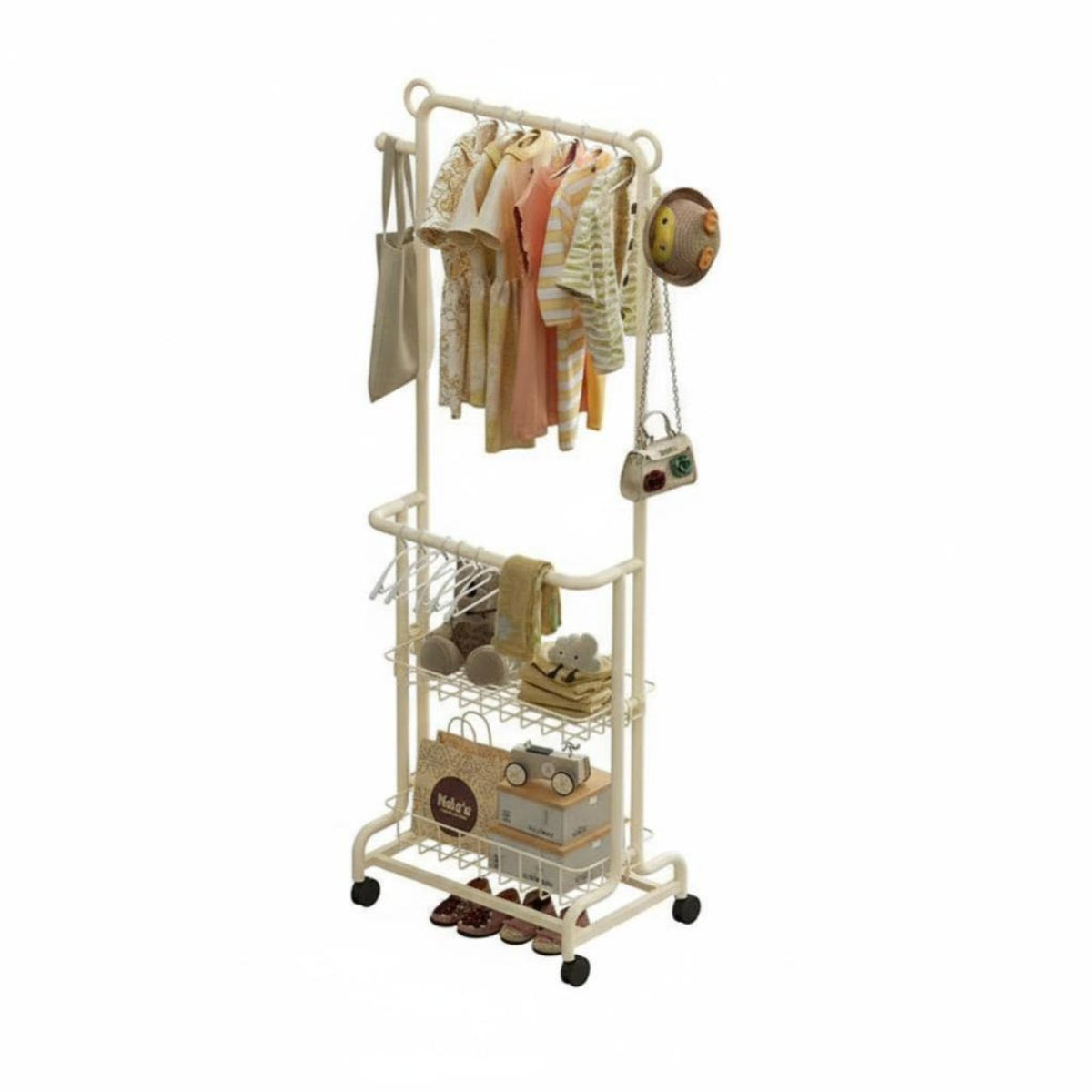 Child-Friendly Height childs' Mobile Clothes Rack Large Capacity Toddler Dress-up Station Rounded Corners children's Furniture Sturdy Construction for Toddlers, Babies, Parents, Nursery, Playroom, Bedroom