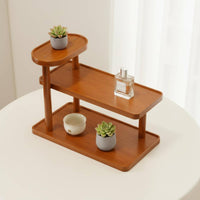 Multi-Level Display Stand Space Saving 3-Tier Desktop Shelf Wooden Countertop Organizer Raised Border Design for Tea Room