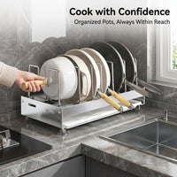 Cabinet Pot Lid Organizer for Kitchen Cupboard Doors and Walls, Stainless Steel Pan Rack, Multi-functional Stand for Home Cooks
