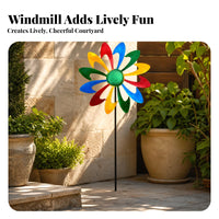 Multicolor Metal Garden Rotator Curved Blades Garden Rotator Garden Stake for Outdoor