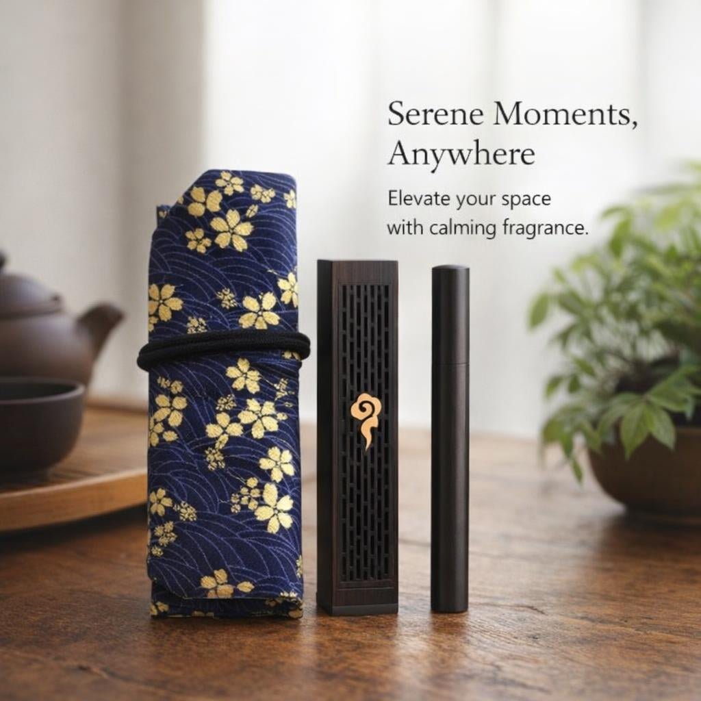 Ebony Holder Set, Portable Pouch, Classical, for Home Meditation, Calming Atmosphere, Chinese Craft Collector