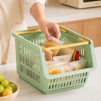 Large Stackable Pantry Organizers and Storage Material Storage Bins for Cabinet, Kitchen Storage Bins with Handles