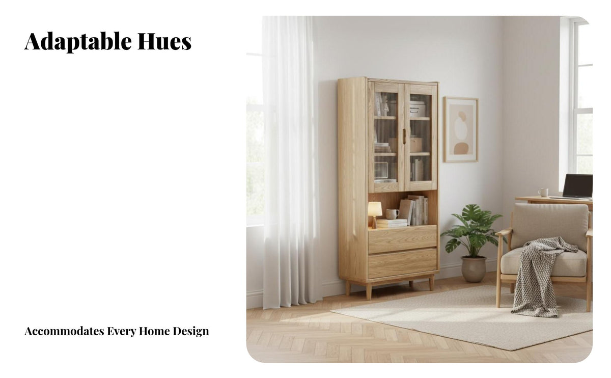 Minimalist Design Hutch Cabinet with Drawers Large Capacity Tall Glass-Door Cabinet with Drawers Bookshelf for Book Lovers, Homeowners, Collectors, Study Room, Bedroom, Kitchen