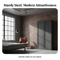 Sturdy and Long-Lasting Steel Clothes Closet Large Capacity Steel Clothing Cabinet Scratch-Resistant Finish Standalone Standing Metal Wardrobe Adjustable Shelves for Homeowners, Families, Students, Apartment, Home, Dressing Room, Dormitory