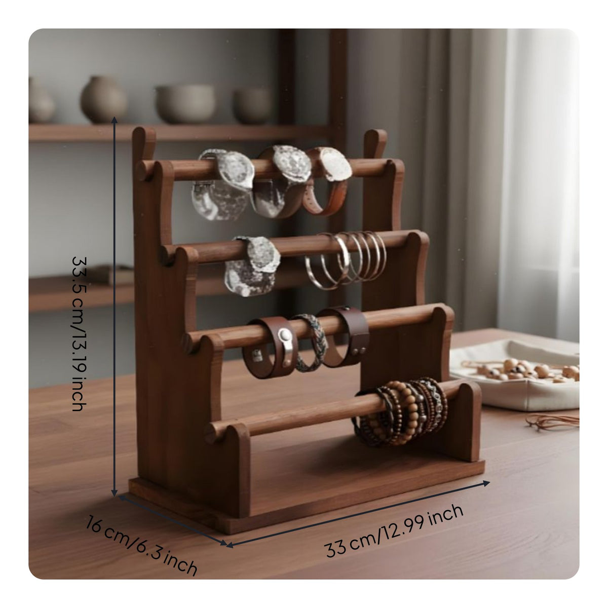 Space-Saving Design Watch and Bracelet Display Stand Solid Wood Construction Bangle Storage Organizer Large Capacity for Dresser Top, Vanity