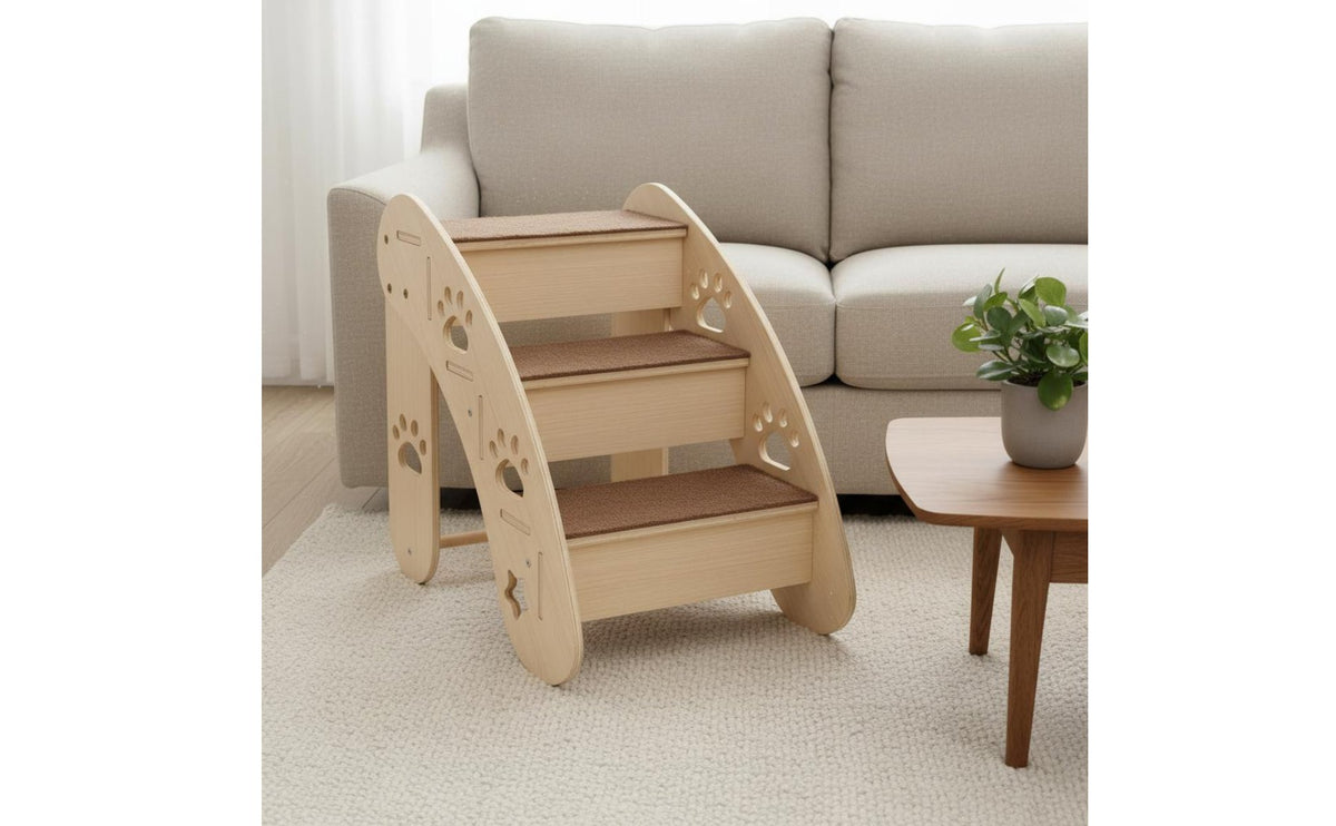 Dog Steps for Bed Solid Wood Construction Wooden Dog Stairs Stable Design Wooden Pet Stairs for Short-Legged Dogs, Senior Pets, Indoor