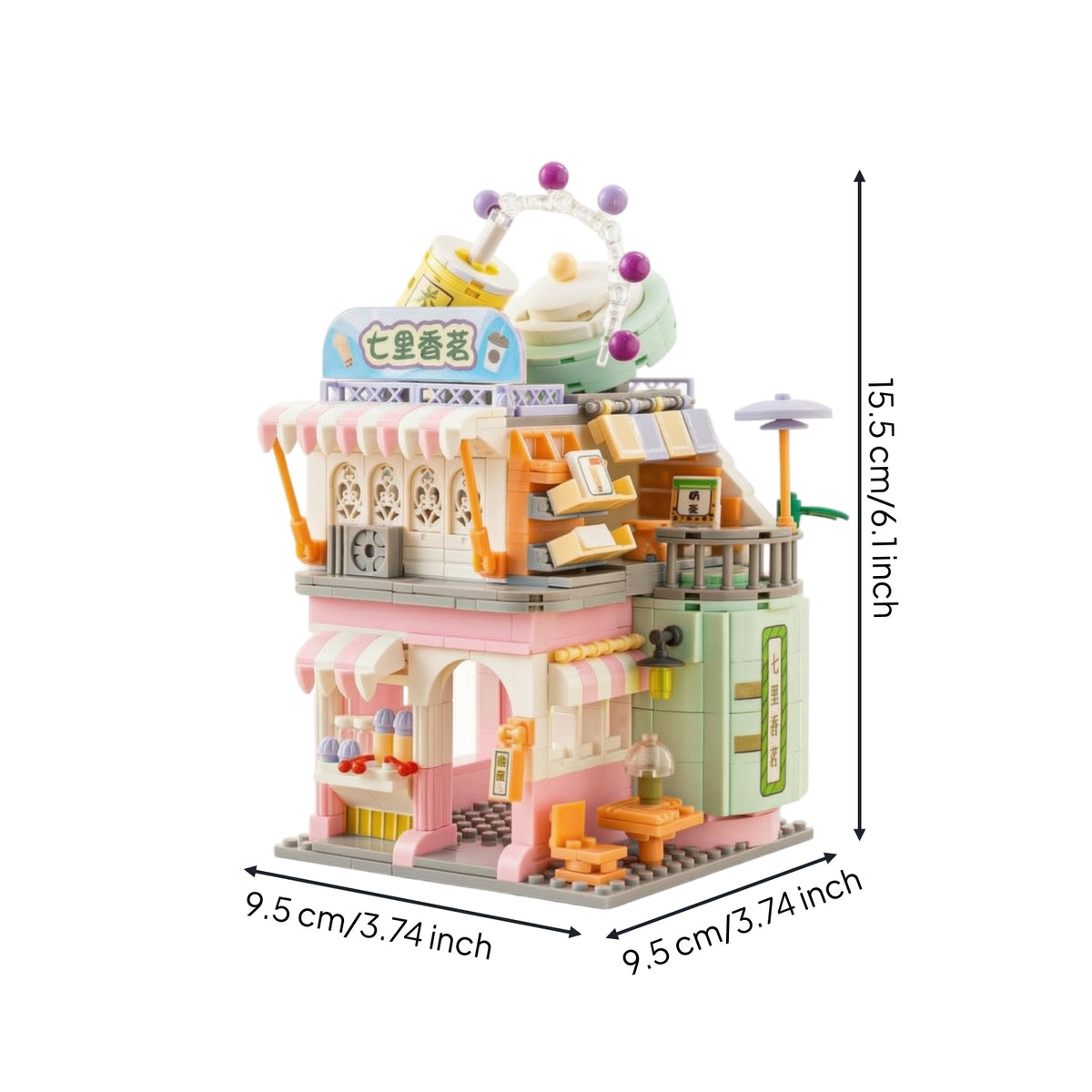Milk Tea Shop Model Pastel Street View Building Blocks Tea Shop Building Blocks Detailed Cute for Adults, Desktop Display