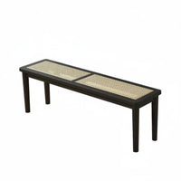 hardwood Wood Frame Woven Top Wooden Bench Japanese aesthetic Woven Top Bench Retro Design Long Stool Minimalist Aesthetic for Interior Designers, Homeowners, Families, Entryway, Bedroom, Dining Room