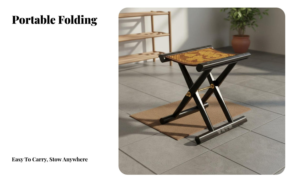 Foldable Wooden Collapsible Frame Stool Lightweight Collapsible Frame Wooden Stool Space-Saving Portable Seating Effortless Setup for Seniors, Fishermen, Fishing, Camping, Entryway, Backyard Gatherings