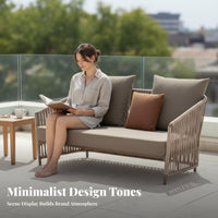 3 Pieces Weather-Resistant Rope Weave Conversation Group Modern Aesthetic Patio Furniture space-saving Outdoor Furnishing for Apartment Dwellers, Homeowners, pairs, Balcony, Terrace, Garden, support cushionyard
