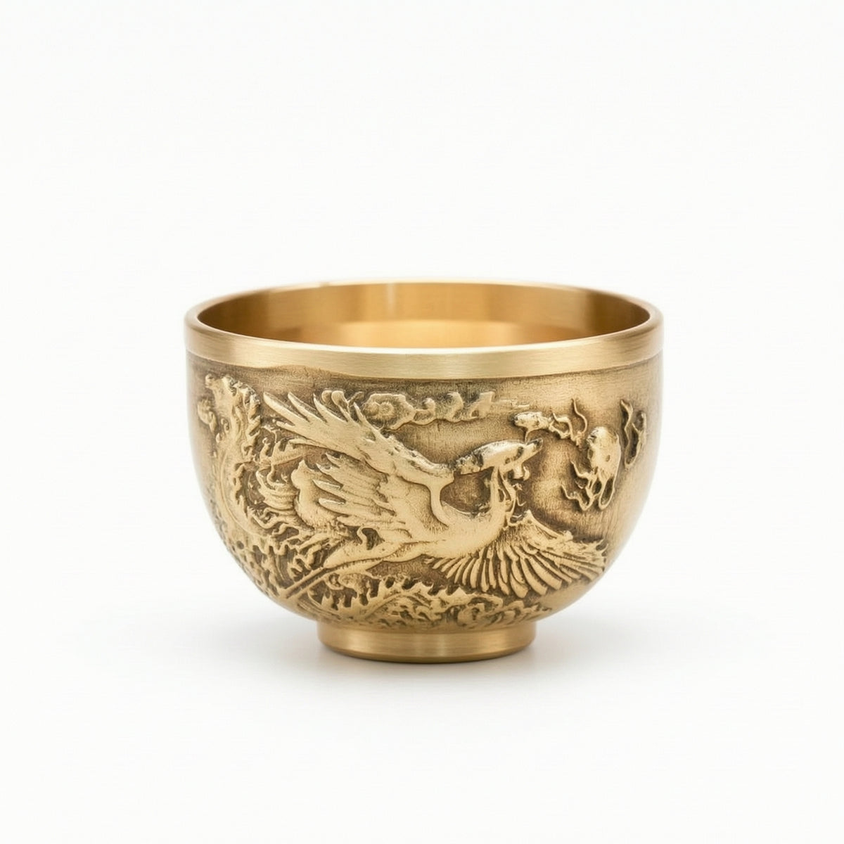 Embossed Cup with Dragon Relief Gold-Toned Brass Cup Footed Chalice Wide-Mouth for Collectors