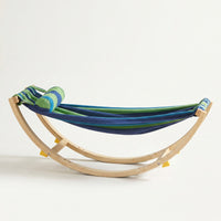 Rocking Hammock with Stand Striped Wooden Hammock Swing Curved Rocking Swing Chair for Kids, Young Children, Playroom, Balcony, Nursery