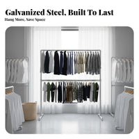 Indoor Outdoor Use Adjustable Height Garment Rack High Weight Capacity Double Rod Clothes Rack Space Saving Freestanding Clothes Organizer Easy Assembly for Homeowners, Boutique Owners, Balcony, Laundry Room, Entryway, Retail Shop