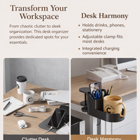 Desktop Organizer with Phone Holder and Cup Multifunctional Clip On Mount for Office Students, Workspace Organization Accessory