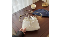 Chinese Design Crossbody Bag Versatile Wear Drawstring Bucket Bag Ideal Gift Pearl Handle Purse for Party, Wedding