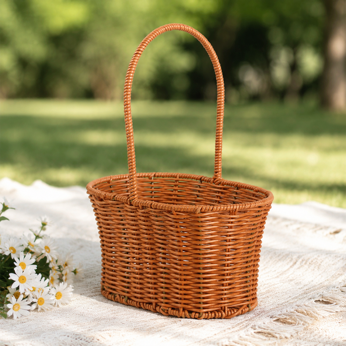 Rattan Basket, Laundry Basket, Woven Basket, Storage Basket, With Handle, Brown
