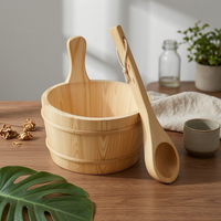 Wooden Sauna Pail Vertical Staves Bath Accessory Hanging Cord
