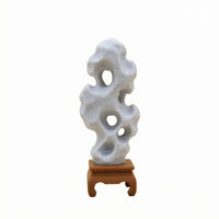 Natural Openings Taihu Stone Ornament Pale Gray Miniature Stone Decoration for Courtyard Scenes, Dollhouses