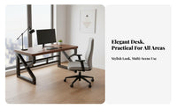 Solid Wood Computer Desk Spacious Work Surface Simple Office Desk Sturdy Construction Metal Frame Study Table for Students, Adults, Bedroom, Dorm Room