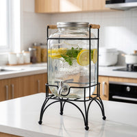 Glass Beverage Dispenser 3L with Stainless Steel Tap and Stand, Western Style Juice Dispenser, Large Capacity Drink Dispenser for Party Events