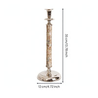 Candlestick with Shell Inlay Decorative Silver Candlestick Iridescent Candle Holder for Table, Bar, Cabinet