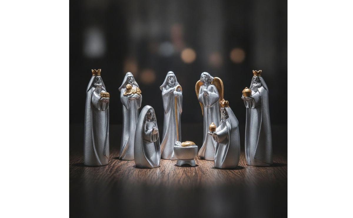 8 Pieces Nativity Scene Figurines Tabletop Nativity Set Resin Decorations for Mantel, Bookshelf