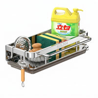 Bathroom Sink and Countertop Organizer for Students, Wall-Mounted No-Drill Stainless Steel Kitchen Shelf with Drainage Tray